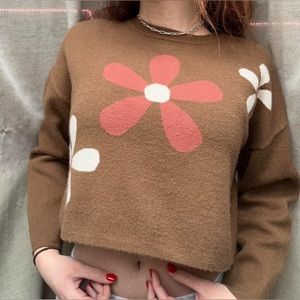 Altar’d States, crop-sweater, small, brown with flower print